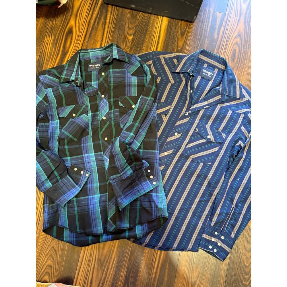 Wrangler Men’s Pearl Snap Long Sleeve Western Shirts  Bundle of 2 Size L